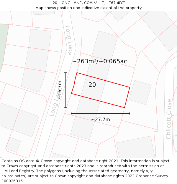 20, LONG LANE, COALVILLE, LE67 4DZ: Plot and title map