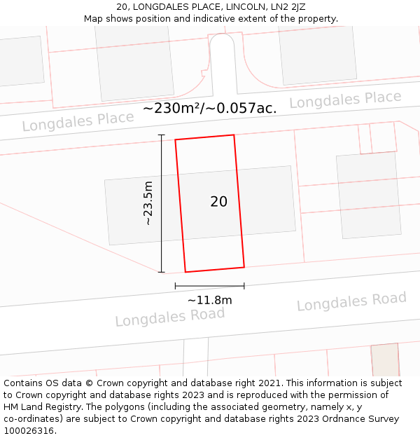 20, LONGDALES PLACE, LINCOLN, LN2 2JZ: Plot and title map