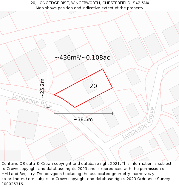 20, LONGEDGE RISE, WINGERWORTH, CHESTERFIELD, S42 6NX: Plot and title map