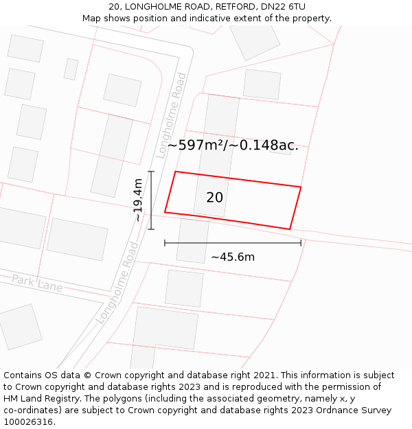 20, LONGHOLME ROAD, RETFORD, DN22 6TU: Plot and title map