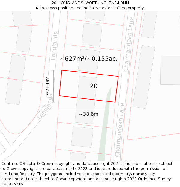 20, LONGLANDS, WORTHING, BN14 9NN: Plot and title map