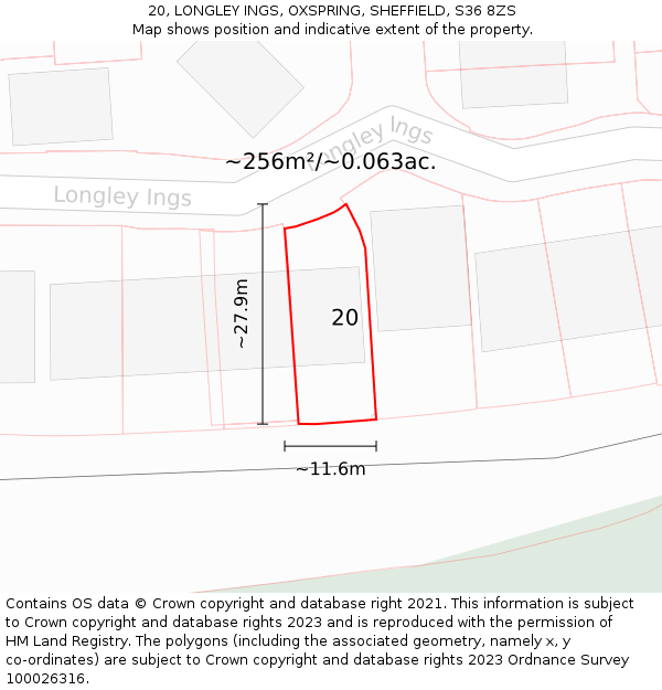 20, LONGLEY INGS, OXSPRING, SHEFFIELD, S36 8ZS: Plot and title map