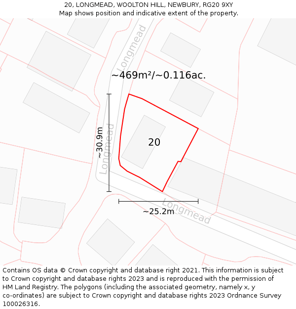 20, LONGMEAD, WOOLTON HILL, NEWBURY, RG20 9XY: Plot and title map