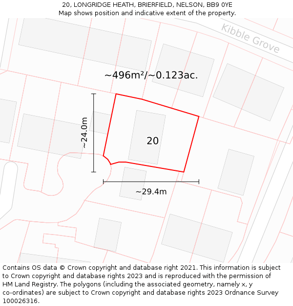 20, LONGRIDGE HEATH, BRIERFIELD, NELSON, BB9 0YE: Plot and title map