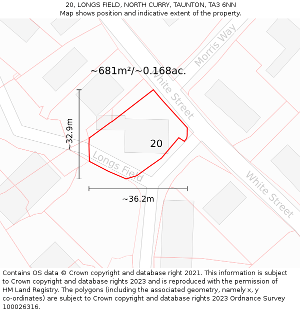 20, LONGS FIELD, NORTH CURRY, TAUNTON, TA3 6NN: Plot and title map