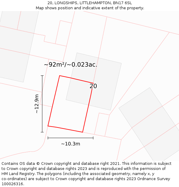 20, LONGSHIPS, LITTLEHAMPTON, BN17 6SL: Plot and title map