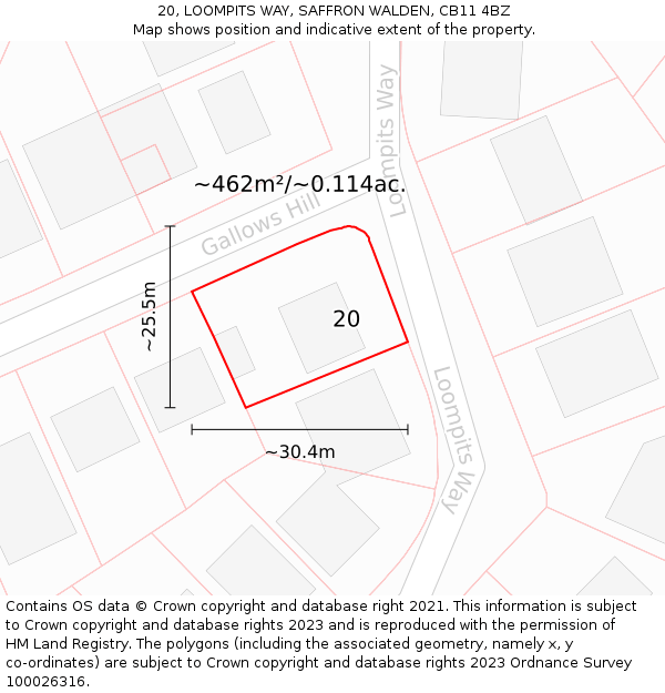 20, LOOMPITS WAY, SAFFRON WALDEN, CB11 4BZ: Plot and title map