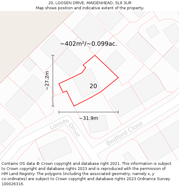 20, LOOSEN DRIVE, MAIDENHEAD, SL6 3UR: Plot and title map