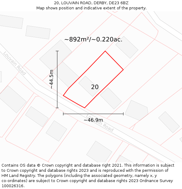 20, LOUVAIN ROAD, DERBY, DE23 6BZ: Plot and title map