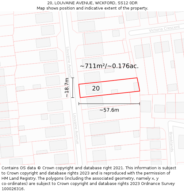 20, LOUVAINE AVENUE, WICKFORD, SS12 0DR: Plot and title map