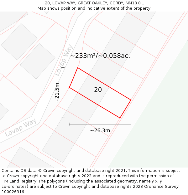 20, LOVAP WAY, GREAT OAKLEY, CORBY, NN18 8JL: Plot and title map