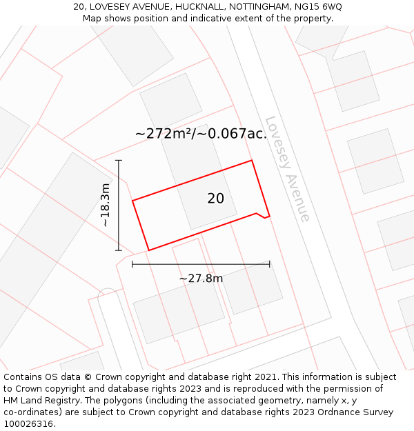 20, LOVESEY AVENUE, HUCKNALL, NOTTINGHAM, NG15 6WQ: Plot and title map