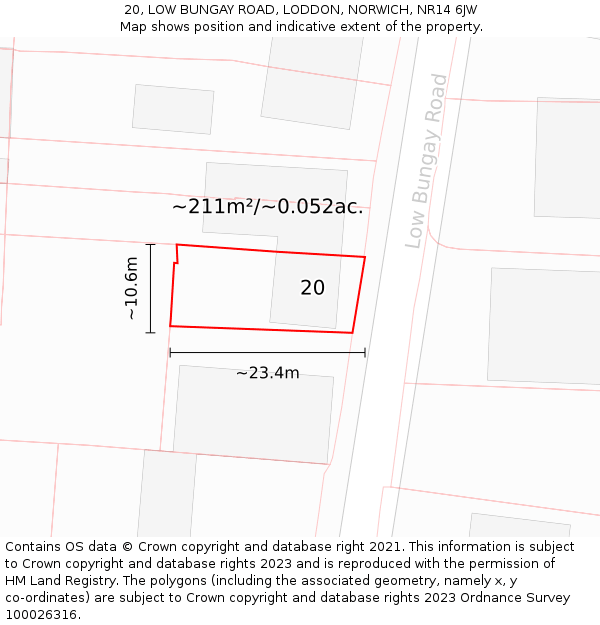 20, LOW BUNGAY ROAD, LODDON, NORWICH, NR14 6JW: Plot and title map