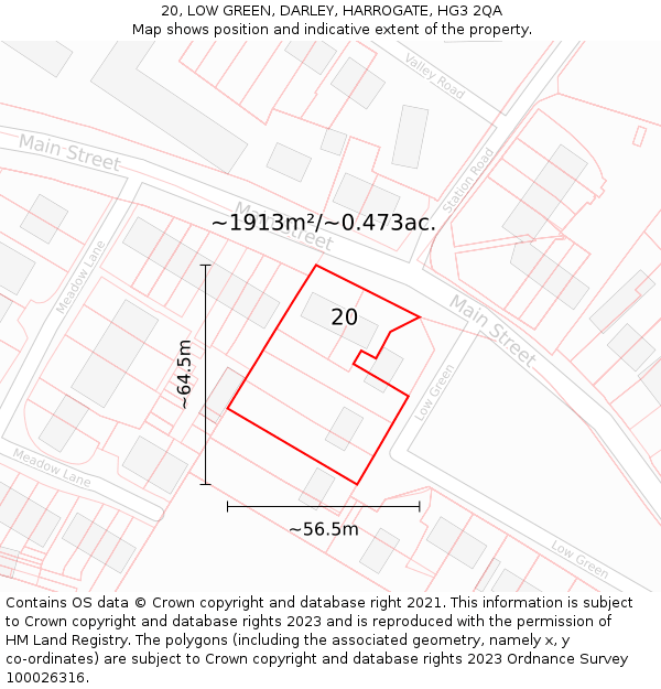 20, LOW GREEN, DARLEY, HARROGATE, HG3 2QA: Plot and title map