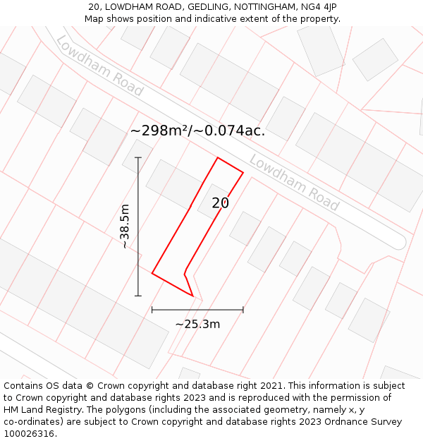 20, LOWDHAM ROAD, GEDLING, NOTTINGHAM, NG4 4JP: Plot and title map