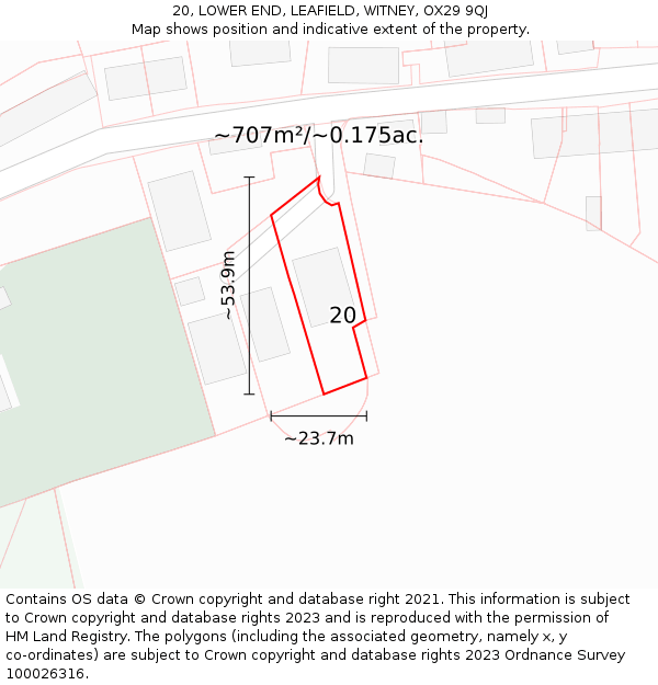 20, LOWER END, LEAFIELD, WITNEY, OX29 9QJ: Plot and title map