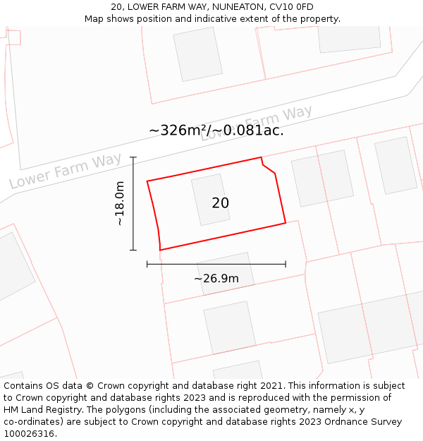 20, LOWER FARM WAY, NUNEATON, CV10 0FD: Plot and title map