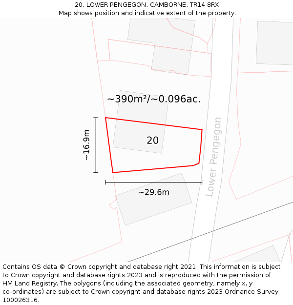 20, LOWER PENGEGON, CAMBORNE, TR14 8RX: Plot and title map