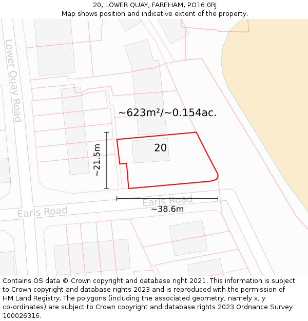 20, LOWER QUAY, FAREHAM, PO16 0RJ: Plot and title map