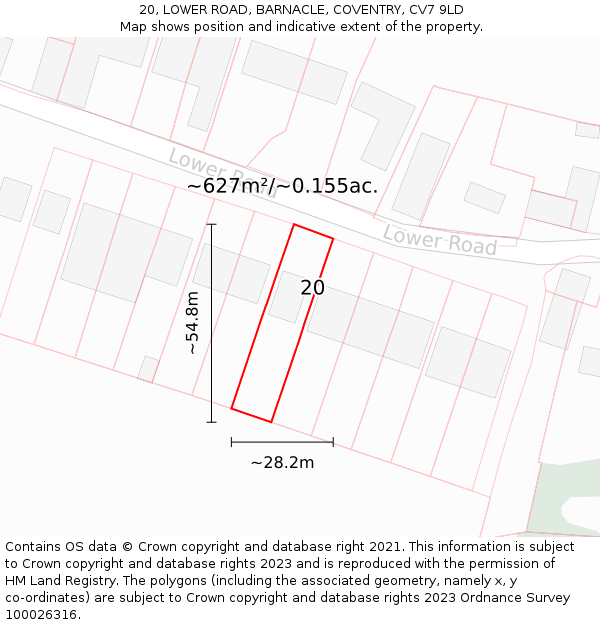 20, LOWER ROAD, BARNACLE, COVENTRY, CV7 9LD: Plot and title map