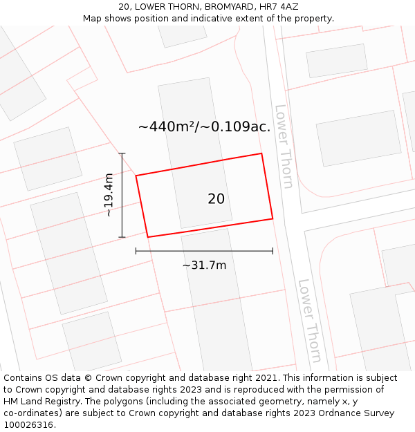 20, LOWER THORN, BROMYARD, HR7 4AZ: Plot and title map