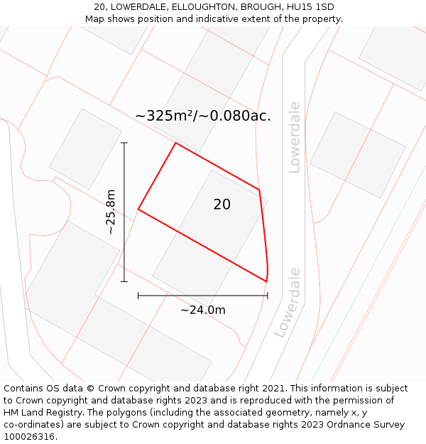 20, LOWERDALE, ELLOUGHTON, BROUGH, HU15 1SD: Plot and title map