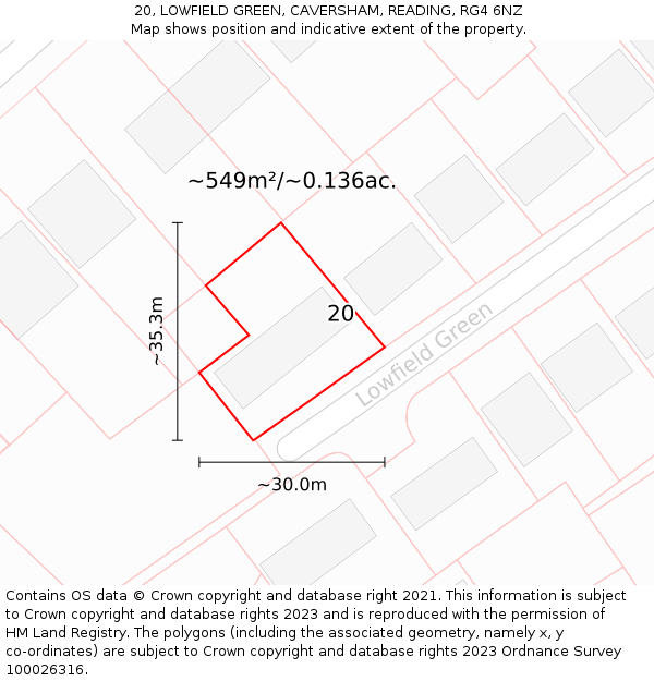 20, LOWFIELD GREEN, CAVERSHAM, READING, RG4 6NZ: Plot and title map