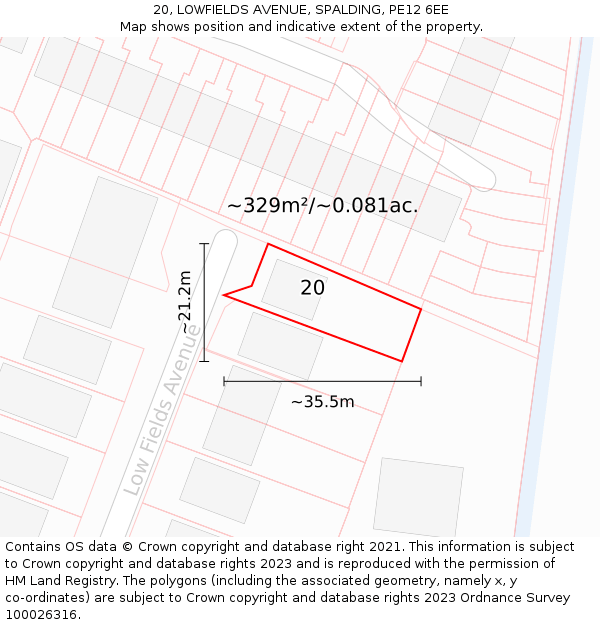 20, LOWFIELDS AVENUE, SPALDING, PE12 6EE: Plot and title map