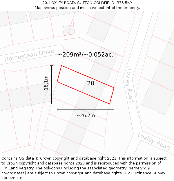 20, LOXLEY ROAD, SUTTON COLDFIELD, B75 5NY: Plot and title map