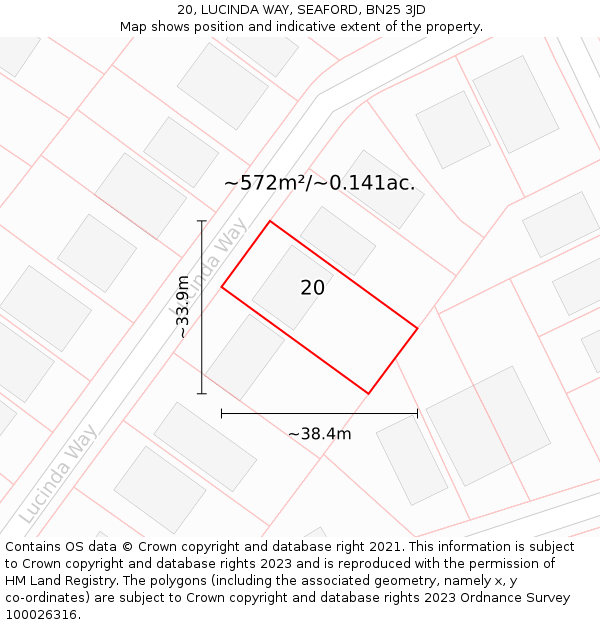20, LUCINDA WAY, SEAFORD, BN25 3JD: Plot and title map