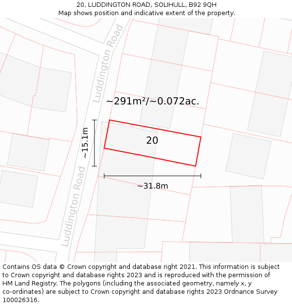 20, LUDDINGTON ROAD, SOLIHULL, B92 9QH: Plot and title map
