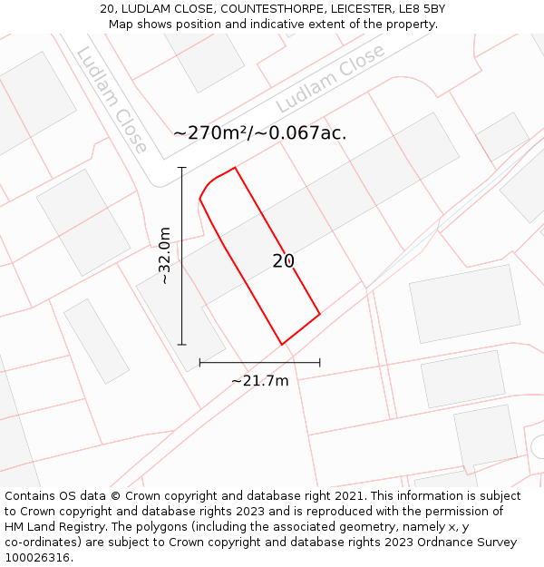 20, LUDLAM CLOSE, COUNTESTHORPE, LEICESTER, LE8 5BY: Plot and title map