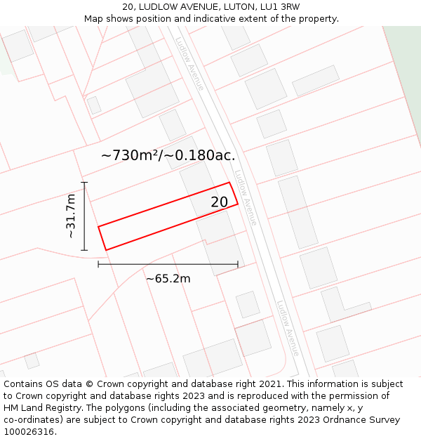20, LUDLOW AVENUE, LUTON, LU1 3RW: Plot and title map