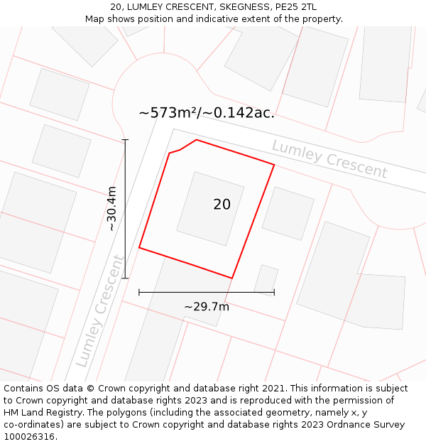 20, LUMLEY CRESCENT, SKEGNESS, PE25 2TL: Plot and title map