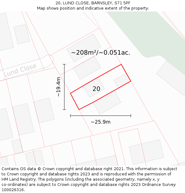 20, LUND CLOSE, BARNSLEY, S71 5PF: Plot and title map