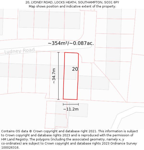 20, LYDNEY ROAD, LOCKS HEATH, SOUTHAMPTON, SO31 6PY: Plot and title map