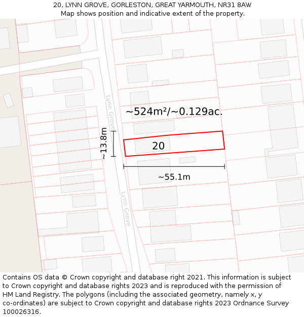20, LYNN GROVE, GORLESTON, GREAT YARMOUTH, NR31 8AW: Plot and title map