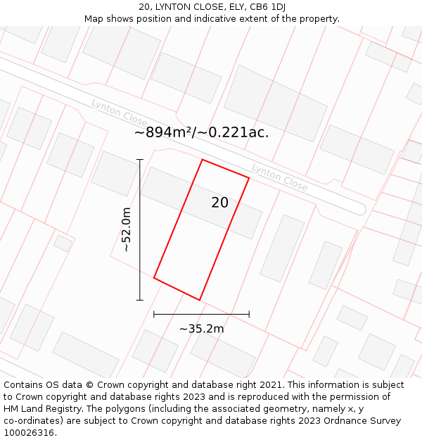 20, LYNTON CLOSE, ELY, CB6 1DJ: Plot and title map