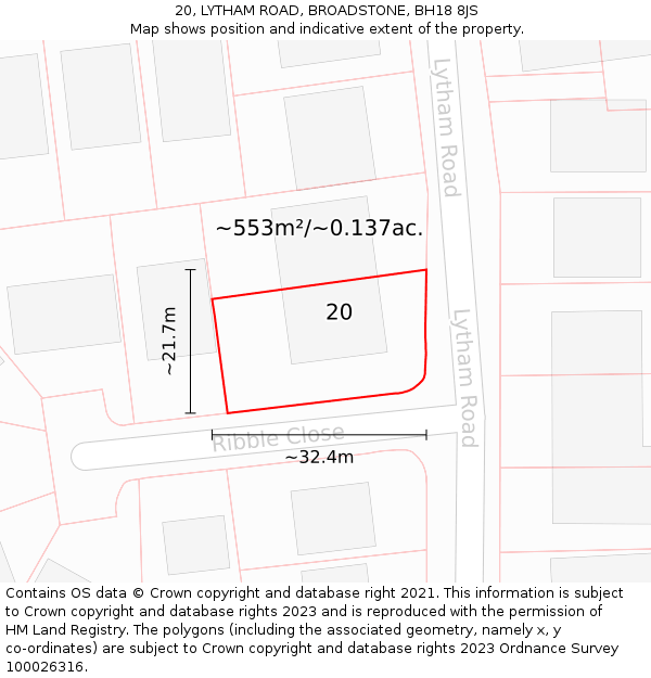 20, LYTHAM ROAD, BROADSTONE, BH18 8JS: Plot and title map