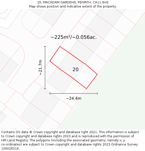 20, MACADAM GARDENS, PENRITH, CA11 9HS: Plot and title map