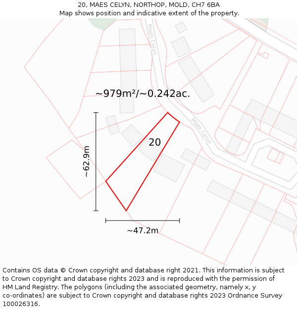 20, MAES CELYN, NORTHOP, MOLD, CH7 6BA: Plot and title map