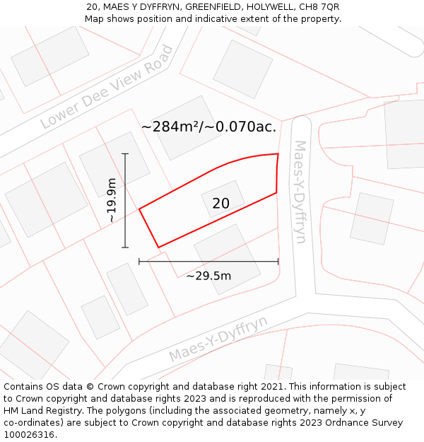 20, MAES Y DYFFRYN, GREENFIELD, HOLYWELL, CH8 7QR: Plot and title map