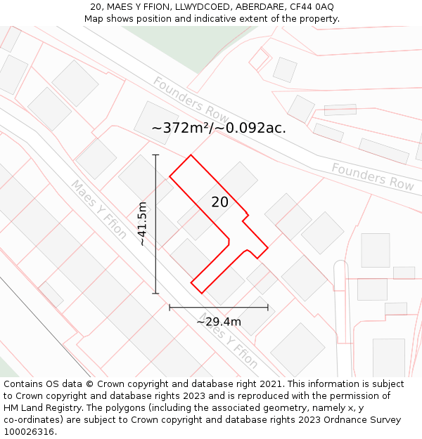 20, MAES Y FFION, LLWYDCOED, ABERDARE, CF44 0AQ: Plot and title map