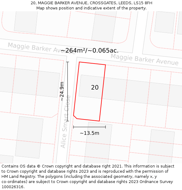 20, MAGGIE BARKER AVENUE, CROSSGATES, LEEDS, LS15 8FH: Plot and title map