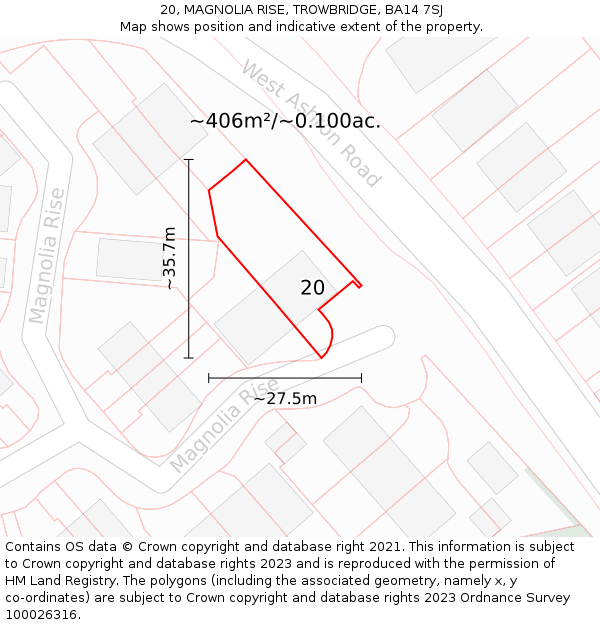 20, MAGNOLIA RISE, TROWBRIDGE, BA14 7SJ: Plot and title map