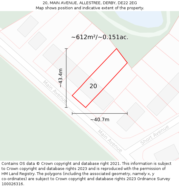 20, MAIN AVENUE, ALLESTREE, DERBY, DE22 2EG: Plot and title map