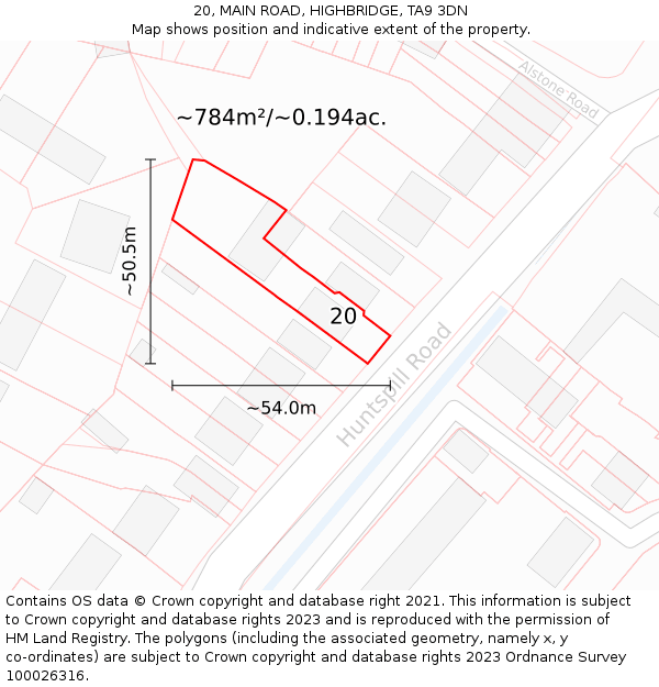 20, MAIN ROAD, HIGHBRIDGE, TA9 3DN: Plot and title map
