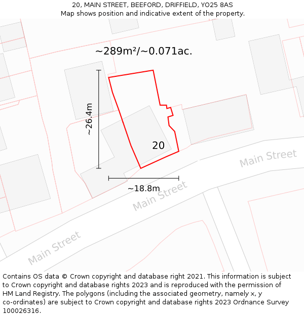 20, MAIN STREET, BEEFORD, DRIFFIELD, YO25 8AS: Plot and title map