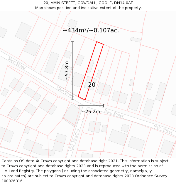20, MAIN STREET, GOWDALL, GOOLE, DN14 0AE: Plot and title map