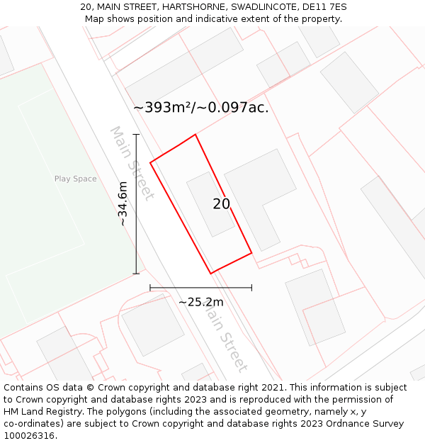 20, MAIN STREET, HARTSHORNE, SWADLINCOTE, DE11 7ES: Plot and title map